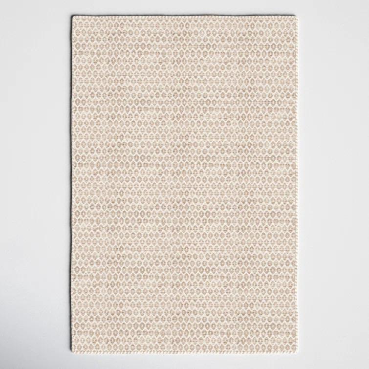 Midford Geometric Hand-Woven Flatweave Wool Beige Area Rug