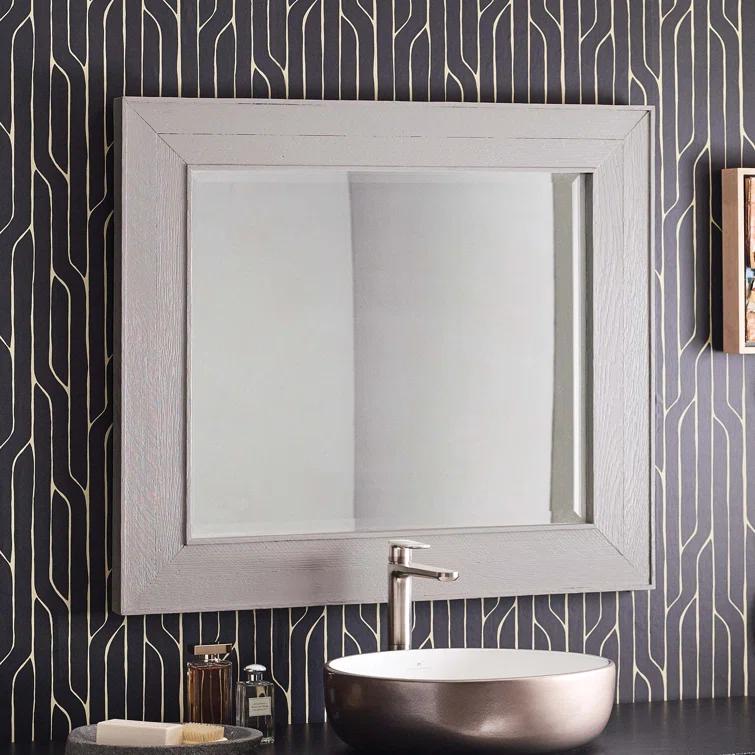 Vintner's Rustic Beveled Oak Bathroom Mirror