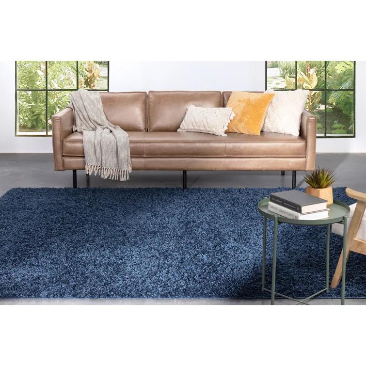Berte Modern Solid Dark Blue Textured Shag Rug