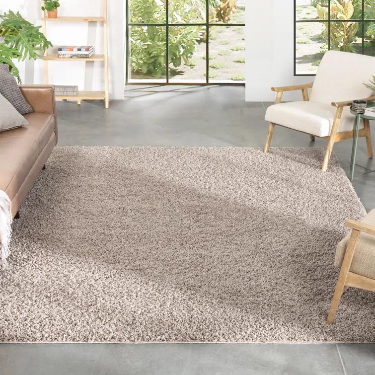 Well Woven Emerson Modern Solid Beige/Grey Textured Shag Rug