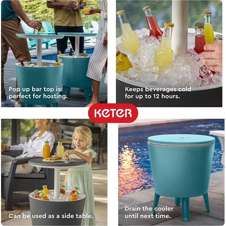 Keter 32 Qt. Cool Bar Cooler Outdoor Weather Resistant Patio Furniture 2 in 1 Pop Up Cocktail Side Table and Beverage Cooler Combo & Reviews | Wayfair