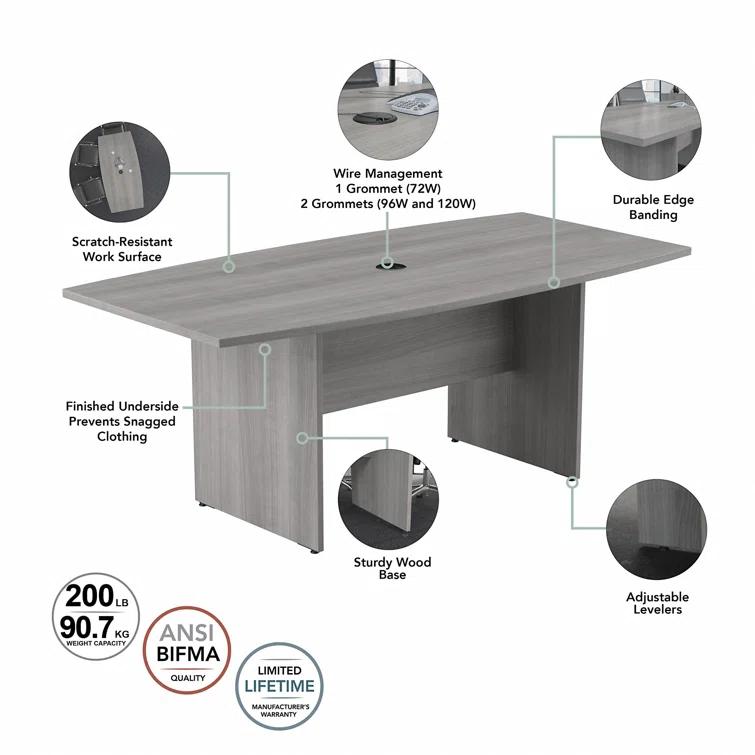 BBF 120W x 48D Boat Shaped Conference Table with Wood Base