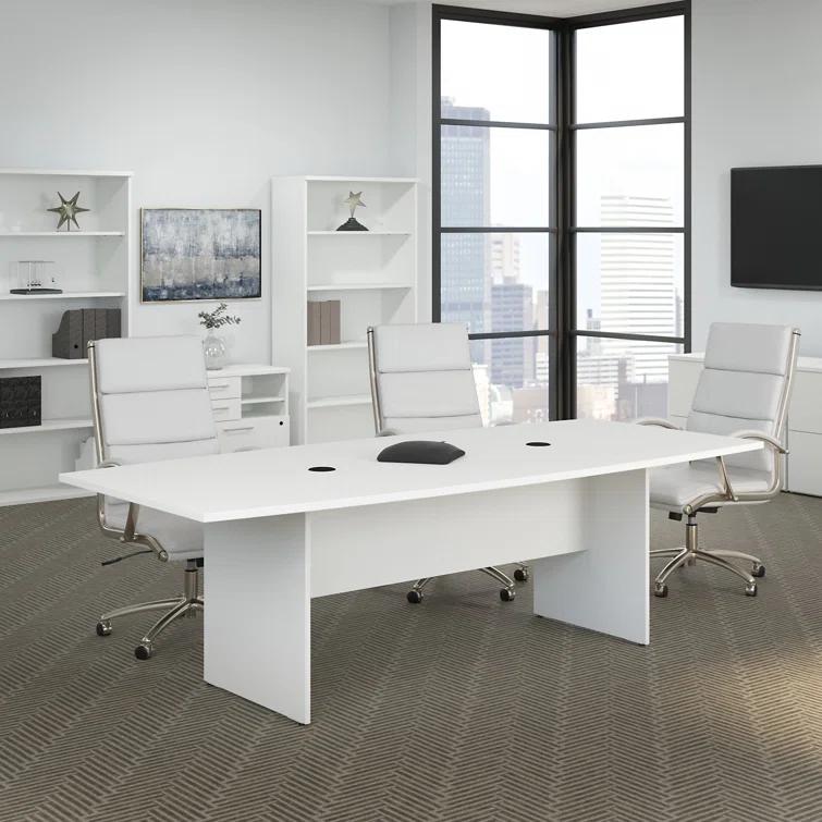 BBF 96W x 42D Boat Shaped Conference Table with Wood Base