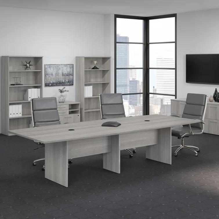 BBF 120W x 48D Boat Shaped Conference Table with Wood Base