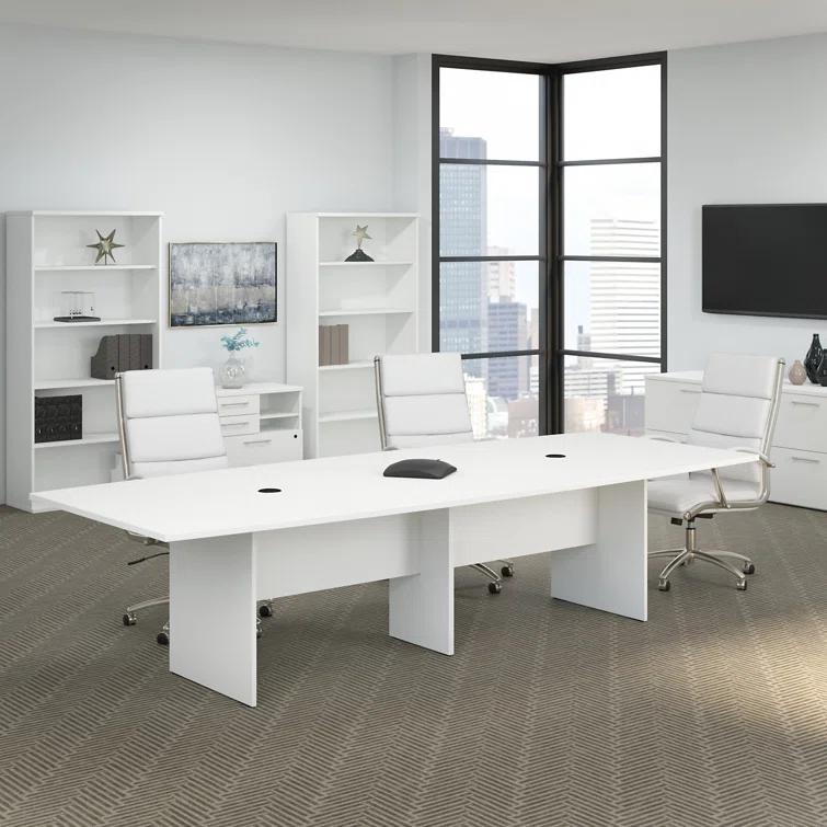BBF 120W x 48D Boat Shaped Conference Table with Wood Base