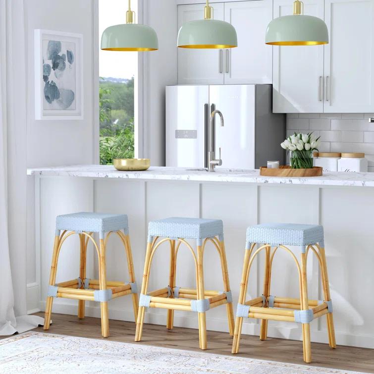 Butler Specialty Company Robias Rectangular Rattan 30" Bar Stool - Baby Blue