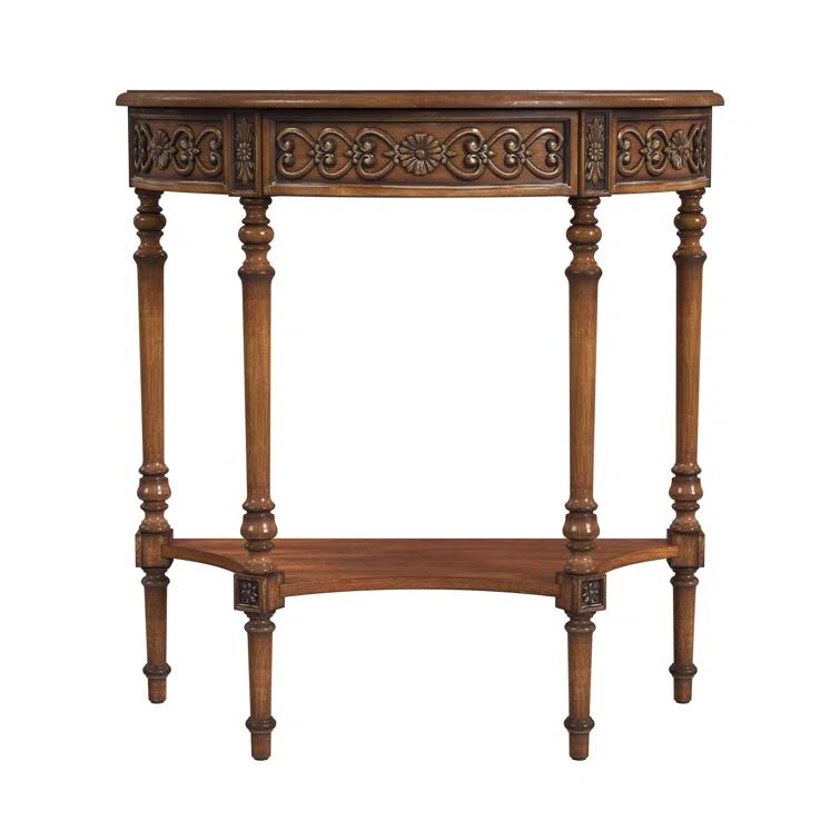 Danelle Light Cherry Wood Demilune Console Table with Storage