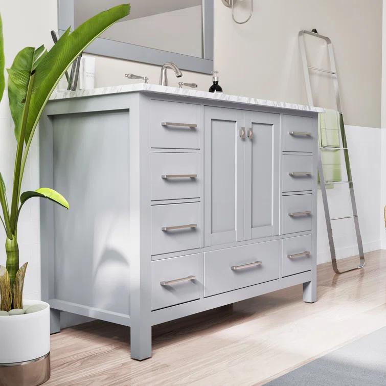 Eviva Aberdeen 42"W x 22"D Gray Bathroom Vanity with White Carrara Quartz Countertop and Undermount Porcelain Sink