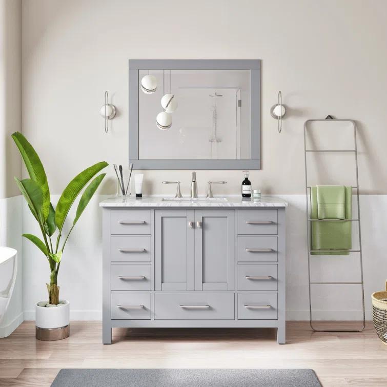 Eviva Aberdeen 42"W x 22"D Gray Bathroom Vanity with White Carrara Quartz Countertop and Undermount Porcelain Sink