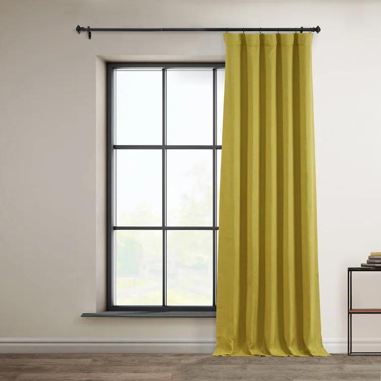 Textured Faux Linen Rod Pocket Room Darkening Curtains for Bedroom & Living Room Curtains - Single Panel Drapes