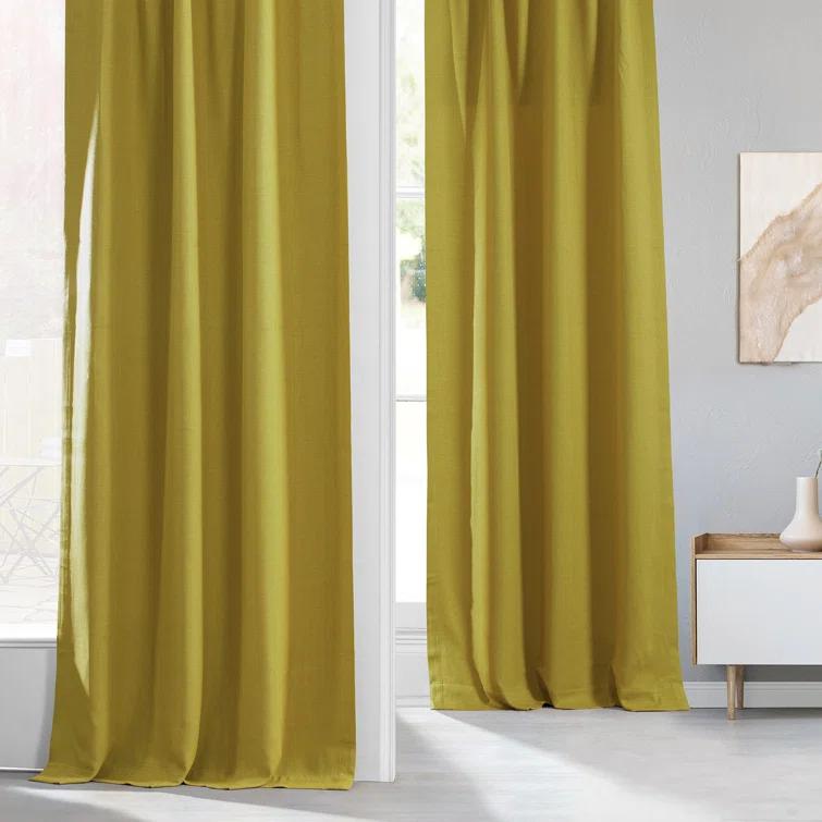 Textured Faux Linen Rod Pocket Room Darkening Curtains for Bedroom & Living Room Curtains - Single Panel Drapes