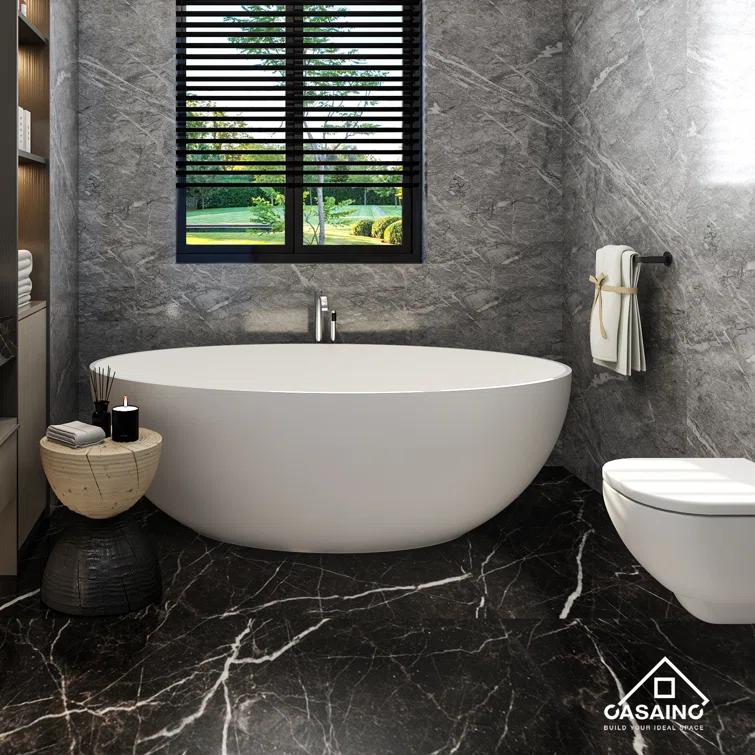 CASAINC Monaco 67 inch White Big Freestanding Stone Solid Surface Bathtub CA-MJ39327