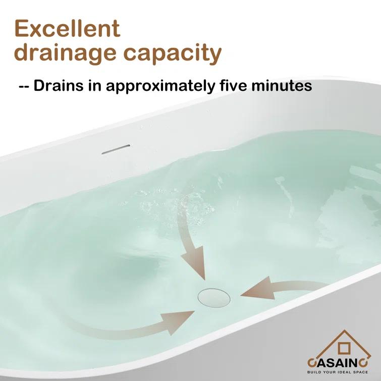 CASAINC Monaco 67 inch White Big Freestanding Stone Solid Surface Bathtub CA-MJ39327