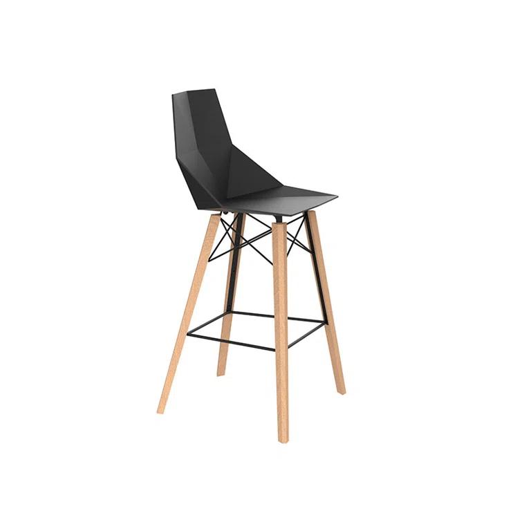 Set of 4 Faz Wood Matte Black Beech Bar Stools with Polypropylene Seat