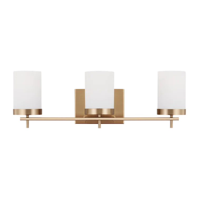 Zire Elegant 2-Light Vanity Fixture in Satin Brass with Etched Glass