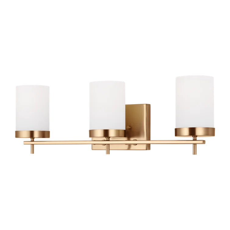 Zire Elegant 2-Light Vanity Fixture in Satin Brass with Etched Glass