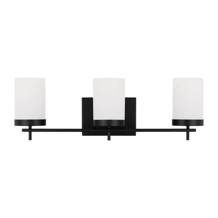 Zire Midnight Black 3-Light Vanity Wall Light with Etched White Glass