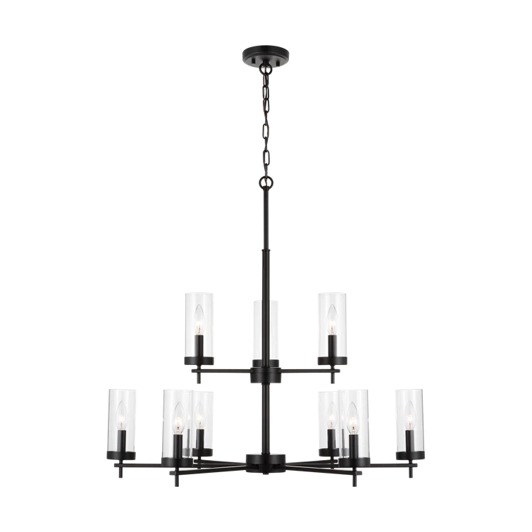 Zire Midnight Black 9-Light Incandescent Chandelier with Clear Glass Shades
