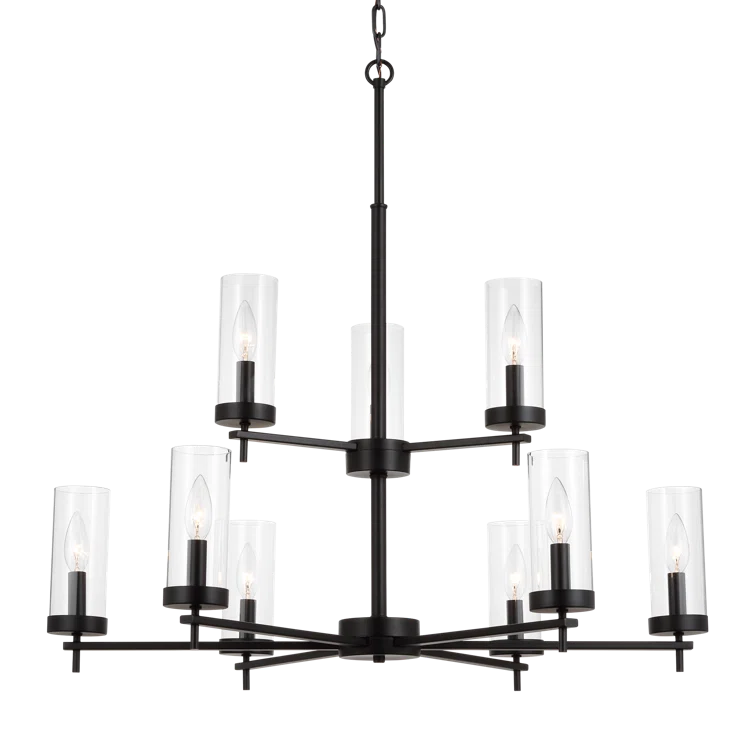Zire Midnight Black 9-Light Incandescent Chandelier with Clear Glass Shades