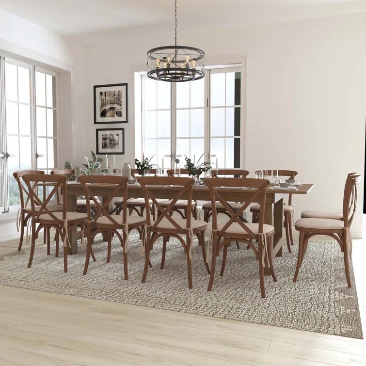 Montana 9' x 40" Folding Farmhouse Dining Table with 12 Cross Back Chairs