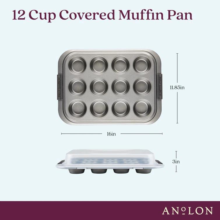 Anolon Anolon Advanced Bakeware Nonstick Muffin Pan with Lid, 12-Cup, Graphite