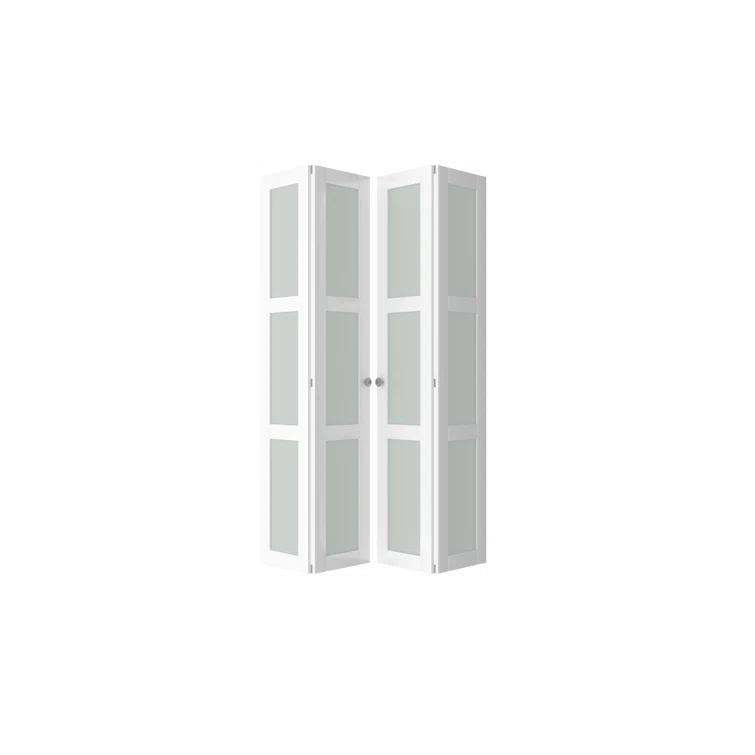 CHIC MODE Double Bifold Doors 3 Lite Frosted Glass Solid Manufactured Wood Prefinished Folding Door & Reviews | Wayfair