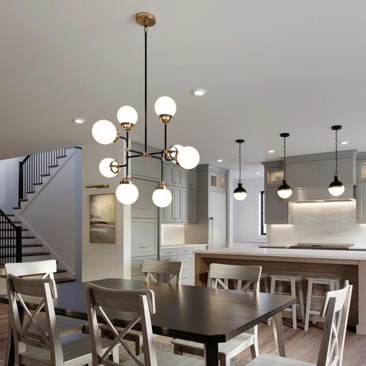 Generation Lighting Cafe 8 -Light Satin Brass Modern/contemporary For Use in Dining Rooms, Foyers, Kitchens, Chandelier