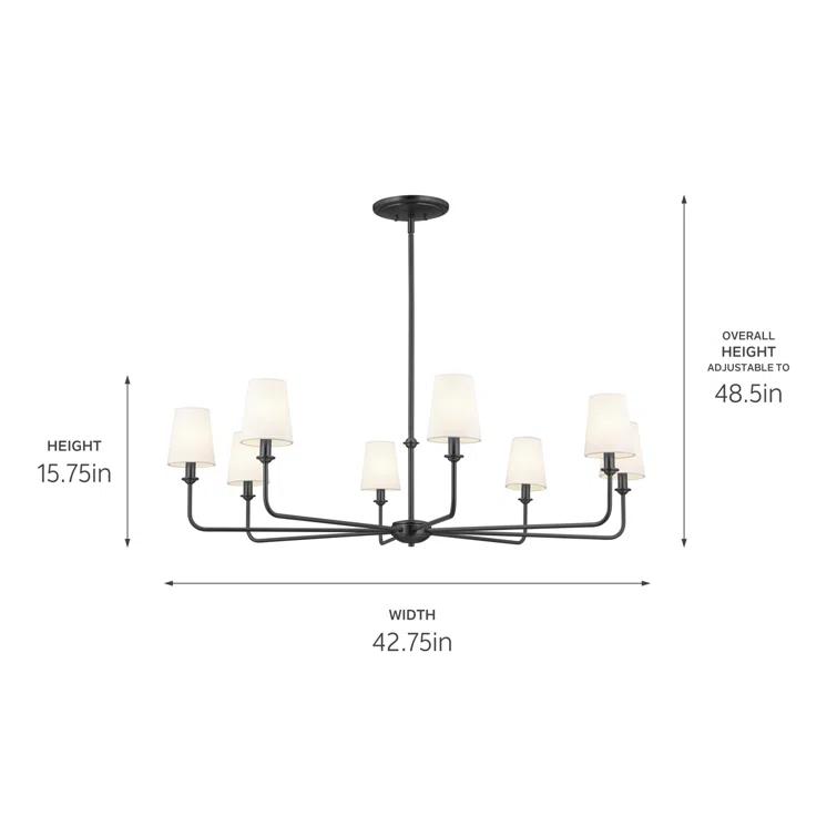 Classic 8 Light Chandelier with White Linen Shades