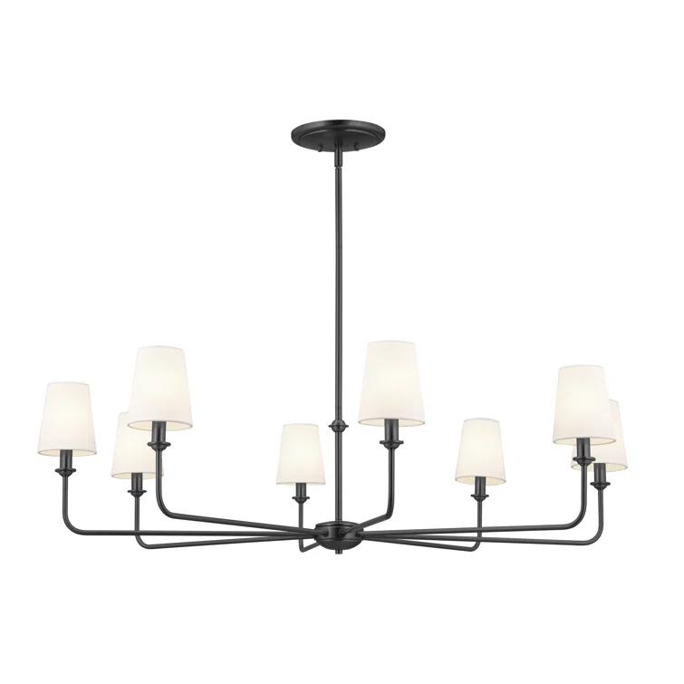 Classic 8 Light Chandelier with White Linen Shades