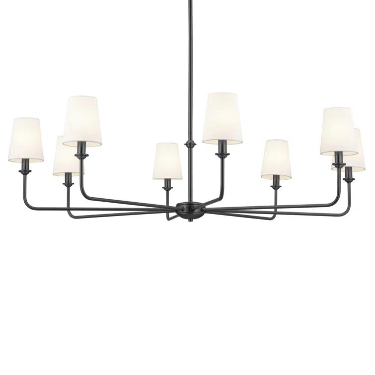 Classic 8 Light Chandelier with White Linen Shades