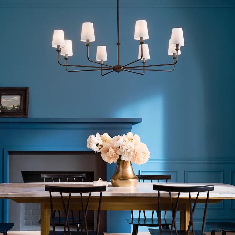 Classic 8 Light Chandelier with White Linen Shades