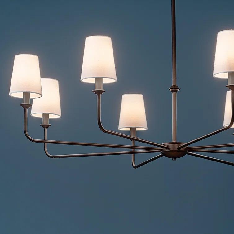 Classic 8 Light Chandelier with White Linen Shades