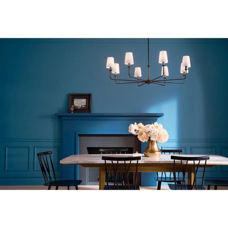 Classic 8 Light Chandelier with White Linen Shades