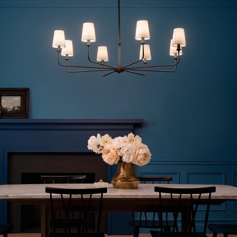 Classic 8 Light Chandelier with White Linen Shades