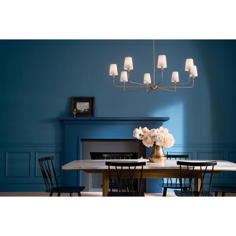 Classic 8 Light Chandelier with White Linen Shades