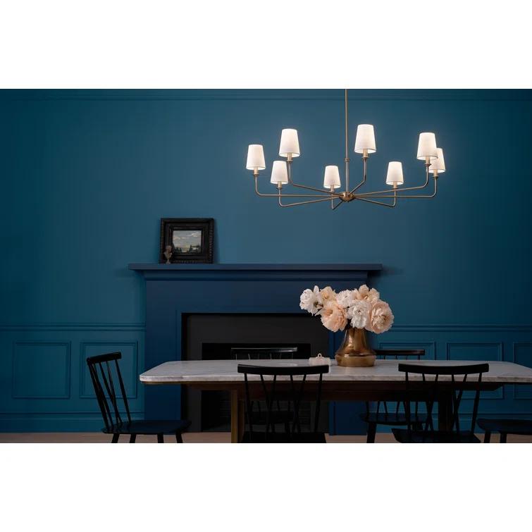Classic 8 Light Chandelier with White Linen Shades