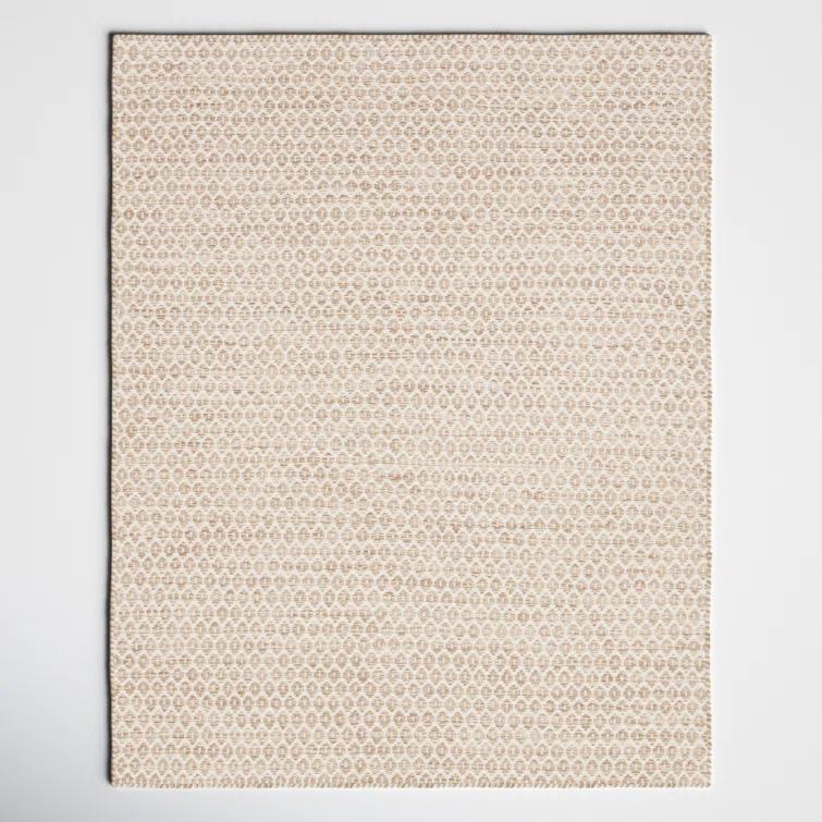 Midford Geometric Hand-Woven Flatweave Wool Beige Area Rug