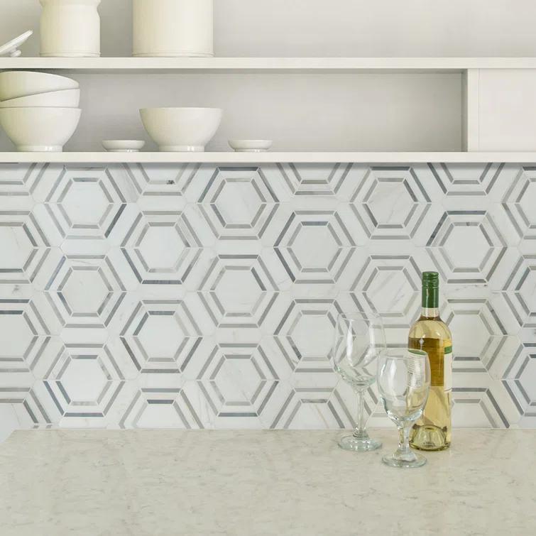 Bianco Dolomite 11" x 13" Polished Marble Mesh-Mounted Mosaic Sheet Tile