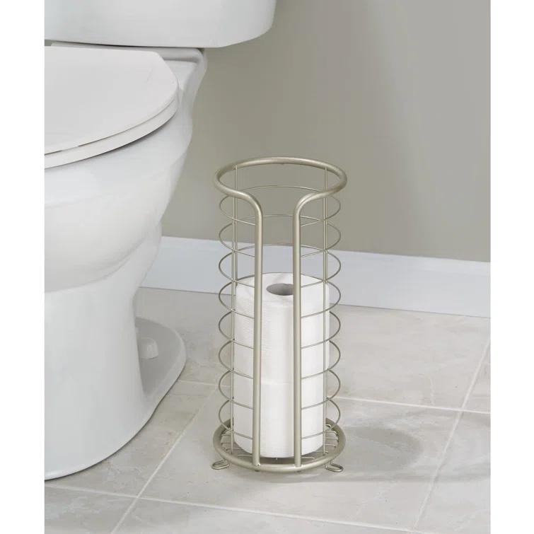 mDesign Metal Toilet Paper Holder Stand, Freestanding 3 Roll Reserve