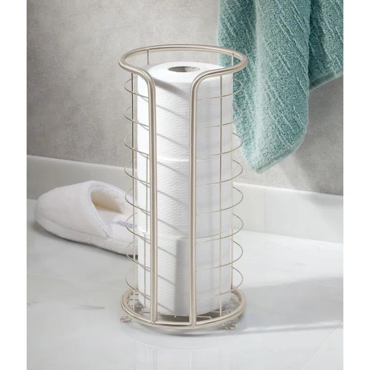 mDesign Metal Toilet Paper Holder Stand, Freestanding 3 Roll Reserve