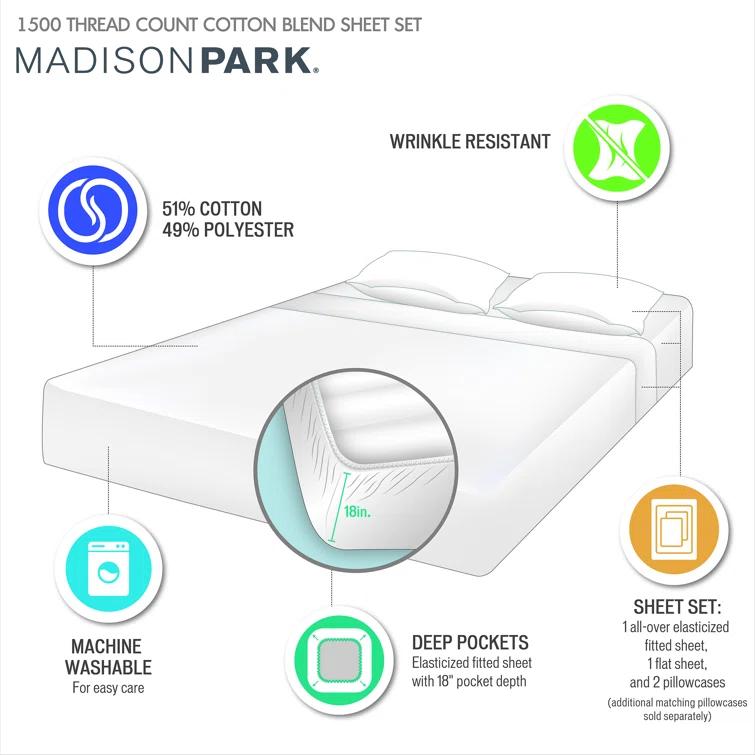 Madison Park 1500 Thread Count Cotton Blend 4-Piece Sheet Set