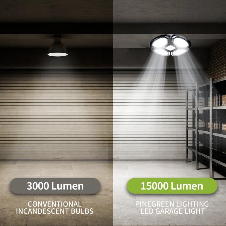LED Garage Light,100W (900W Equivalent) 15000 Lumen 4-Head Deformable Ceiling Light, 5000K Daylight