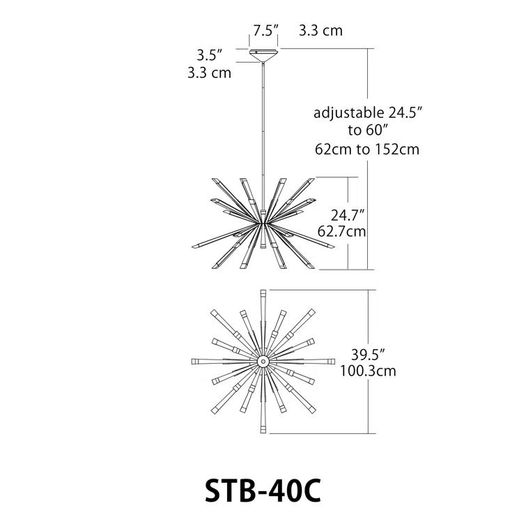 Starburst 40" Single Tier Chandelier - Polished Chrome