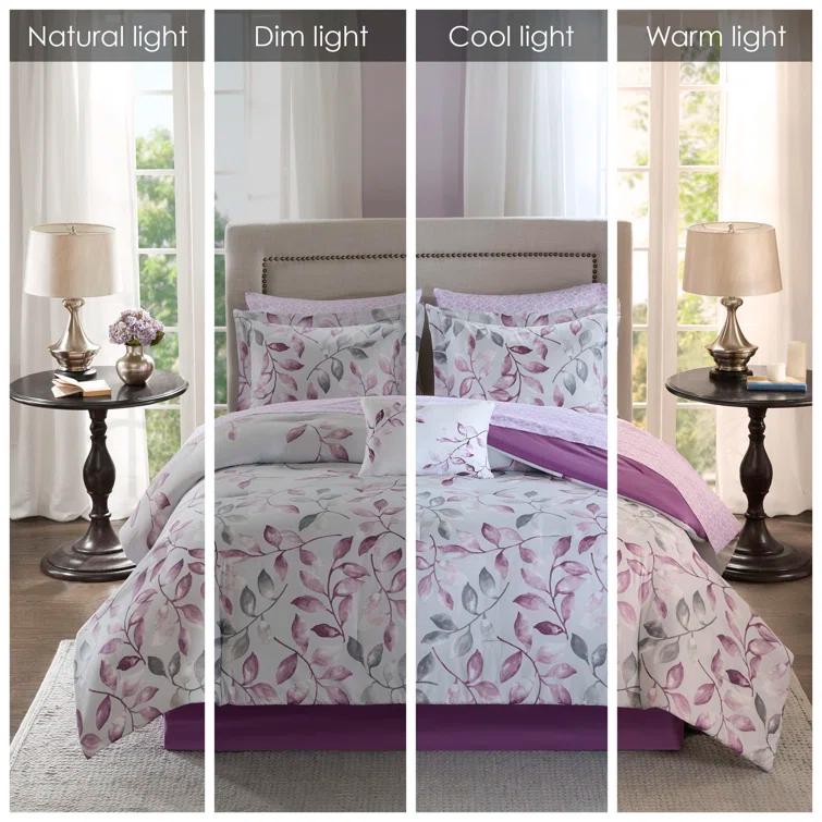 Lafael Purple/White Microfiber Reversible Traditional Comforter Set with Cotton Bed Sheets