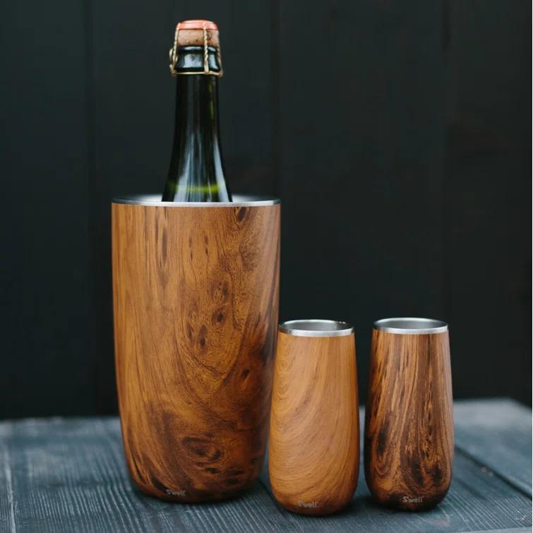 S'well Triple-Layered Vacuum-Insulated Stainless Steel Wine Chiller, 750ml, Teakwood