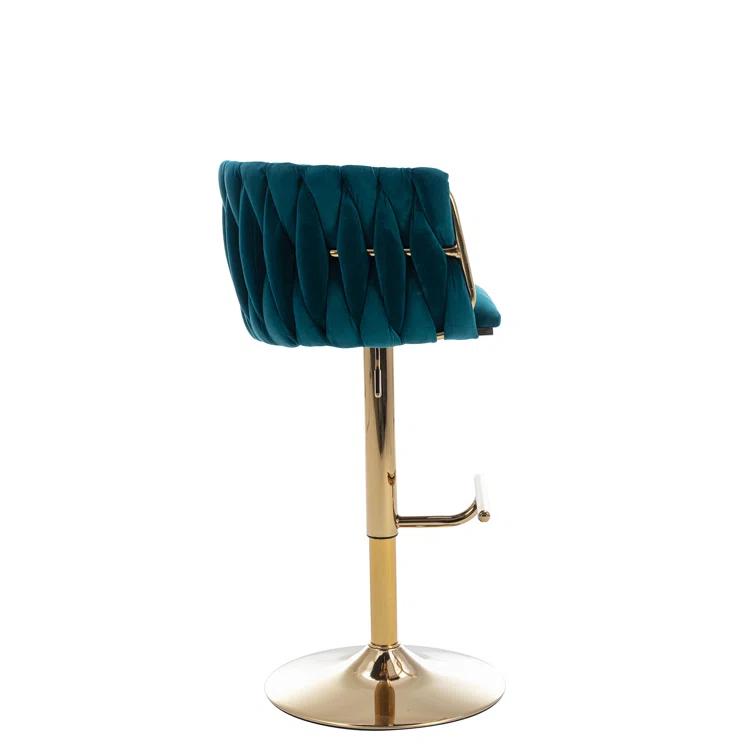 Everly Quinn Swivel Adjustable Height Bar Stool Modern Velvet Barstool with Barrel Back Kitchen Island Counter Bar Chair with Golden Base