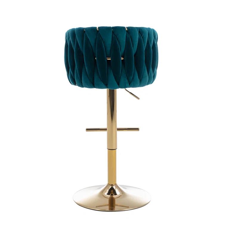 Everly Quinn Swivel Adjustable Height Bar Stool Modern Velvet Barstool with Barrel Back Kitchen Island Counter Bar Chair with Golden Base