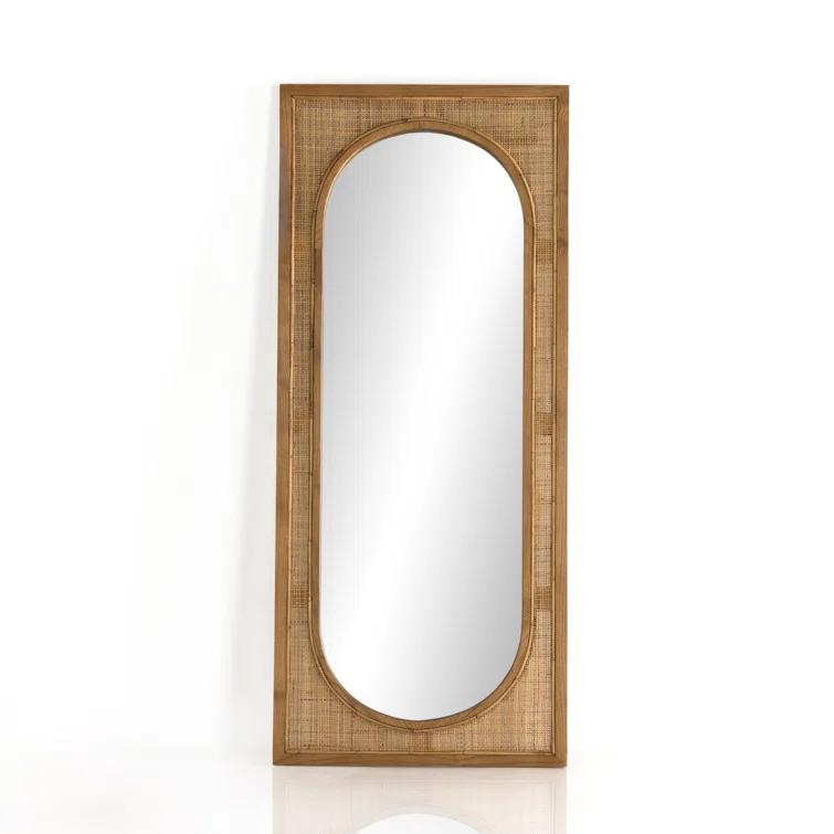 Contemporary Oval Wood & Gold Floor Mirror, 30x70 Inch