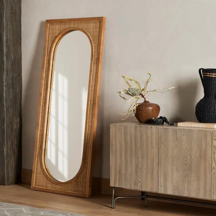 Contemporary Oval Wood & Gold Floor Mirror, 30x70 Inch