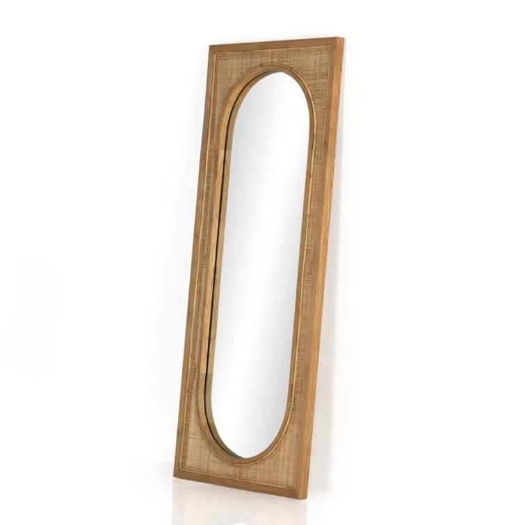 Contemporary Oval Wood & Gold Floor Mirror, 30x70 Inch